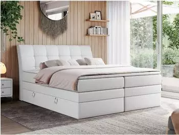 MKS Meble Gold 10 King Boxspringbett mit Bettkasten, Kunstleder, wei&szlig;, 120x200cm (H4)
