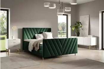 Fun Möbel CARLITO Boxspringbett 160x220cm, Stoff Fresh, flaschengrün
