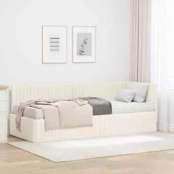 vidaXL Eckbettgestell mit Matratze und Kopfteil, 2 Stk., creme, Samt (3393805)