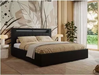 MKS Gold 5 Classic Polsterbett mit Bettkasten & LED, 180x200cm, schwarz Kunstleder (800001299219)