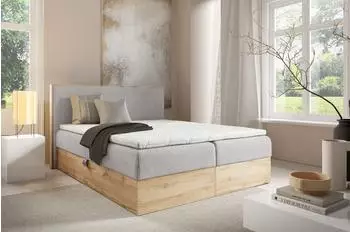 Fun Möbel Roland Premium Boxspringbett, Stoff Lincoln, hellgrau, 200x200cm