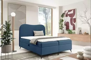 Fun Möbel BLAIR Boxspringbett 140x220cm, Bouclé-Stoff, blau
