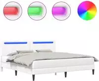 Bettrahmen Mit Led-lichtleisten Wei&szlig; 200 X 200 Cm Kunstleder Vidaxl