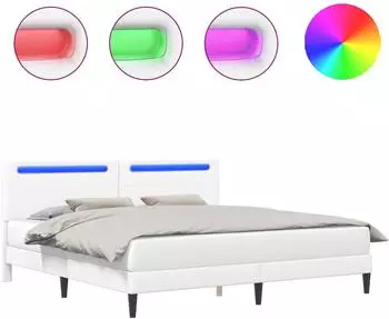 vidaXL Bettrahmen mit LED-Lichtleisten, wei&szlig;, Kunstleder, 200x200cm