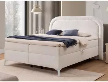 S-Style M&ouml;bel Sonna Boxbett mit Bettkasten, Boucl&eacute;-Stoff, 180x200cm, wei&szlig; (800001138664)