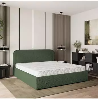 Masseno BENIRA Q Polsterbett 200x200cm mit Bettkästen, grün, Bouclé (QUELLE 37)