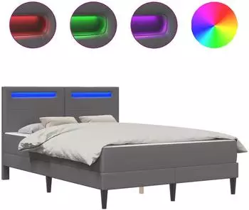 vidaXL Bettrahmen mit LED-Lichtleisten, grau, 120x200cm, Kunstleder (3414994)