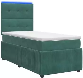 vidaXL Boxspringbett mit LED und Matratze, Samt, dunkelgr&uuml;n, 90x200cm (3455996)