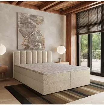 Masseno SOLIA Boxspringbett 140x200cm mit Bonell-Matratze und Topper, creme (QUELLE 02)