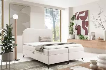 Fun Möbel Boxspringbett BLAIR 120x200cm Boucléstoff weiß