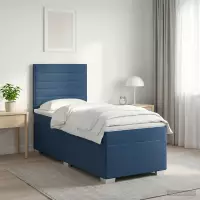 vidaXL Boxspringbett mit Matratze mit Kopfteil Blau 90 x 200 cm Stoff