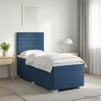 vidaXL Boxspringbett mit Matratze und Kopfteil, Stoff, blau, 90x200cm (3454781)