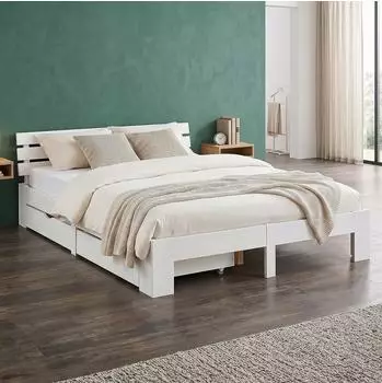Homestyle4u Holzbett mit Stauraum, Kiefer, wei&szlig;, 180x200cm (3217)