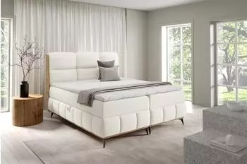 Fun Möbel Charlie Premium Boxspringbett 120x200cm, Stoff Fibi, ecru