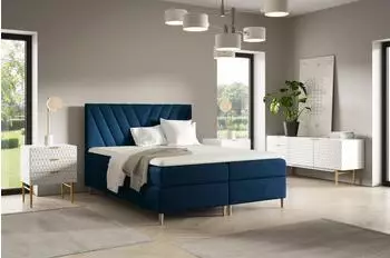 Fun Möbel Espen Premium Boxspringbett 140x220cm, Stoff Fresh, dunkelblau