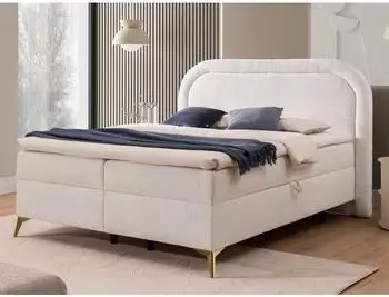 S-Style Möbel Sonna Boxbett mit Bettkasten, Bouclé-Stoff, weiß, 140x200cm (800001138600)