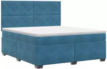 vidaXL Boxspringbett mit Matratze und Kopfteil, blau, 140x200cm, Samt