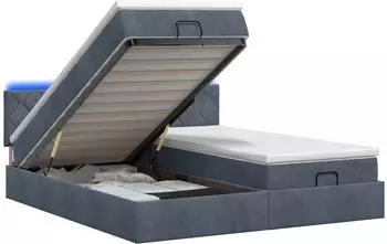 vidaXL Ottoman-Bett mit Matratze und LED, Samt, dunkelgrau, 200x200cm