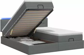 vidaXL Ottoman-Bett mit Matratze und LED, Stoff, dunkelgrau, 180x200cm