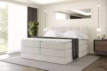 ALTDECOR Liro King Boxspringbett mit Matratze H3/H4, Bettkasten, 200x200cm, beige (800001740201)