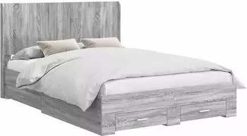 vidaXL Bettgestell mit Stauraum und Kopfteil, Holzwerkstoff, grau Sonoma (3414122)