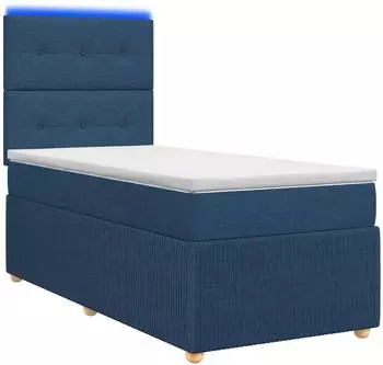 vidaXL Boxspringbett mit LED und Matratze, blau, Stoff, 80x200cm (3455733)