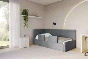ALTDECOR NORY Jugendbett mit Bettkasten und Lattenrost, 100x200cm, dunkelgrau (800001939555)