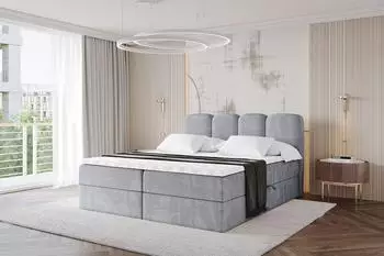 ALTDECOR Nina Boxspringbett 160x200cm grau, H4-Matratze, Topper, Bettkasten (800001940501)