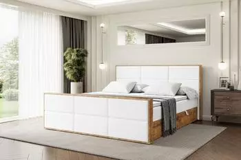 ALTDECOR Lolli1-Z Boxspringbett 140x200 mit Matratze H4, weißes Kunstleder (800001767965)