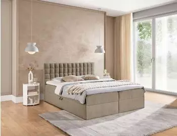 Fun M&ouml;bel TORIBO PREMIUM Boxspringbett 160x220cm, Stoff Coral dunkelbeige