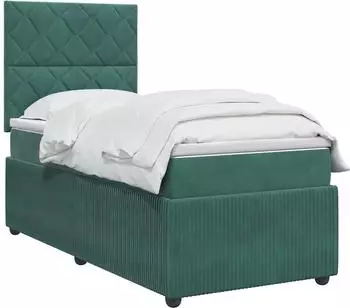 vidaXL Boxspringbett mit Matratze, LED, dunkelgr&uuml;n, Samt, 80x200cm (3455966)