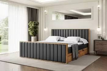 ALTDECOR Lolli4-Z Boxspringbett 140x200 mit Matratze H3, Bettkasten, schwarzes Kunstleder (800001814042)