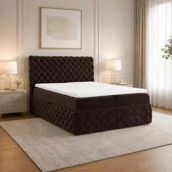 Home Collective Boxspringbett 140x200cm mit Stauraum, Topper & Knopfsteppung, braun