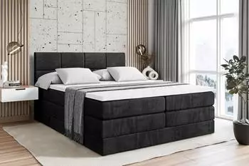 ALTDECOR Ardeni King Boxspringbett 160x200cm, Samt schwarz, H3/H4 (800001952027)