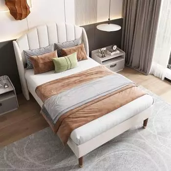 Stilvora Polsterbett 90x200cm, Samt, beige, mit Lattenrost (KABOLJGGR4AA)
