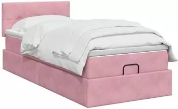 vidaXL Ottoman-Bett mit Matratze und Kopfteil, rosa, 90x200cm, Samt