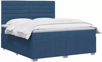vidaXL Boxspringbett mit Matratze und LED, blau, Stoff, 160x200cm (3455639)