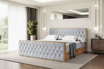 ALTDECOR LOLLI5-Z Boxspringbett mit Bettkasten, 200x200cm, grau (800001800663)