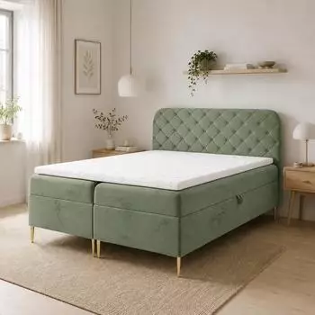 Home Collective Boxspringbett 120x200cm, Velours, salbeigr&uuml;n, mit Bettkasten, Matratze & Topper