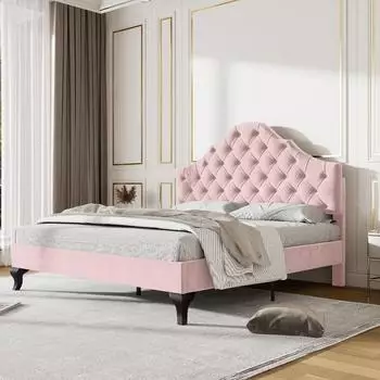 Stilvora Polsterbett 140x200cm Samt, rosa, verstellbares Kopfteil (KABVJU6N7ER2C7P)