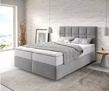 DeLife Dream-Fine Boxspringbett 140x200cm, Mikrofaser grau, TFK Matratze & Visco Topper (32261)