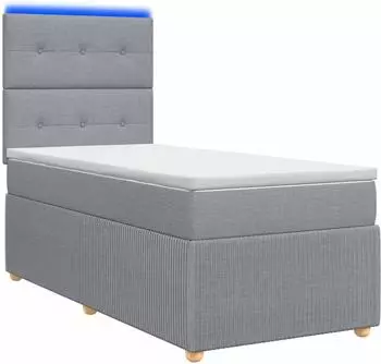vidaXL Boxspringbett mit Matratze, LED, hellgrau, 90x190cm, Stoff