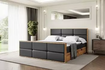 ALTDECOR Lolli1-Z Boxspringbett mit Matratze H3, 160x200cm, schwarz Kunstleder (800001767937)
