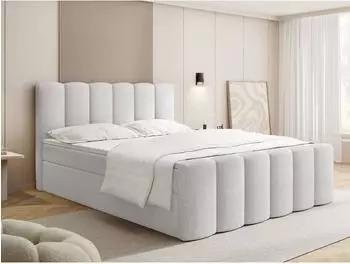 WFL GROUP Serenity Boxspringbett mit Bettkasten, Bouclé weiß, 180x200cm, H4 (800002023841)
