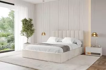 ALTDECOR Stera Polsterbett mit Bettkasten, Lattenrost & Matratze, beige, 120x200cm