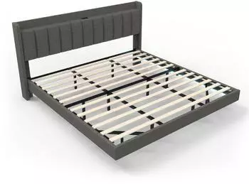 Home Deluxe MELURA Polsterbett mit LED-Beleuchtung, dunkelgrau, 200x200cm (4058166439734)