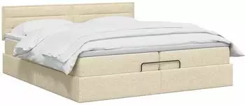 vidaXL Ottoman-Bett mit Matratze und Kopfteil, Stoff, creme, 200x200cm (3456273)