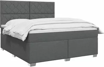 vidaXL Boxspringbett mit Matratze, Stoff, dunkelgrau, 140x190cm (3453410)