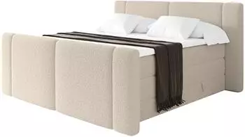 ALTDECOR Evon-Z King Boxspringbett 140x200cm, Boucl&eacute;, dunkelbeige, H3/H4 (800002005414)