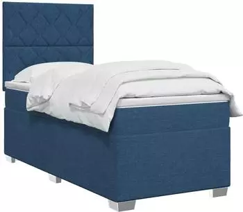 vidaXL Boxspringbett mit Matratze und Kopfteil, Stoff, blau, 90x190cm (3453310)
